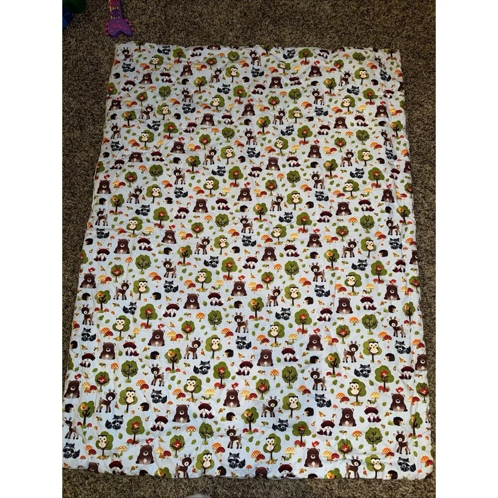 Forest Animals cotton Fabric Quilt W Embroidered Animals 51x 38” *Atticus Name